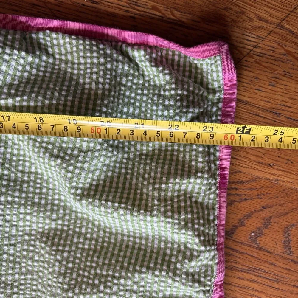 Ralph Lauren Watermill Sham Pillow Cover Green White Seersucker Pink Trim Button